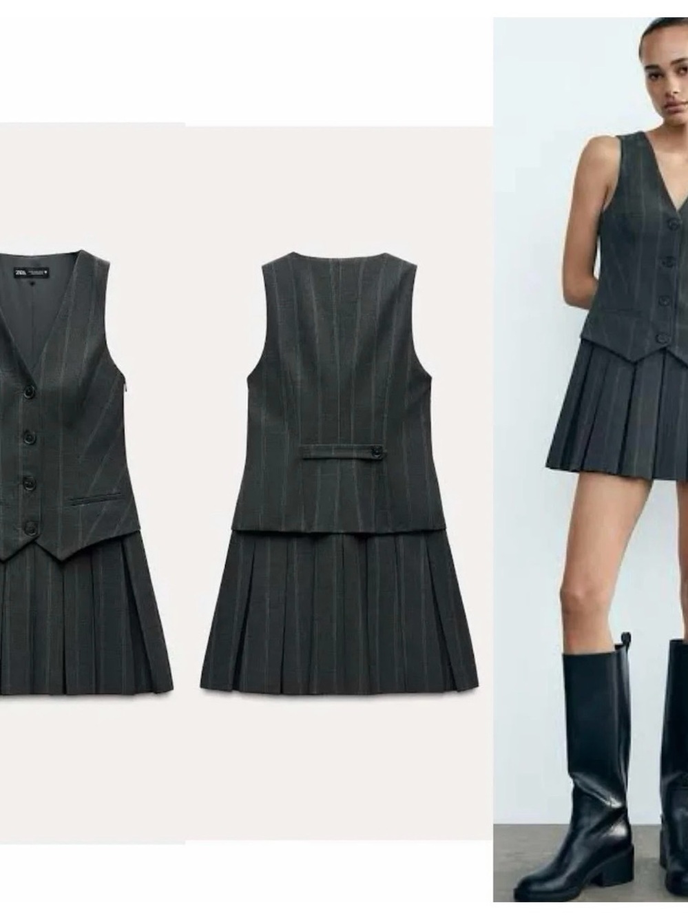 Zara Pinstripe Vest Mini Dress in Charcoal Gray